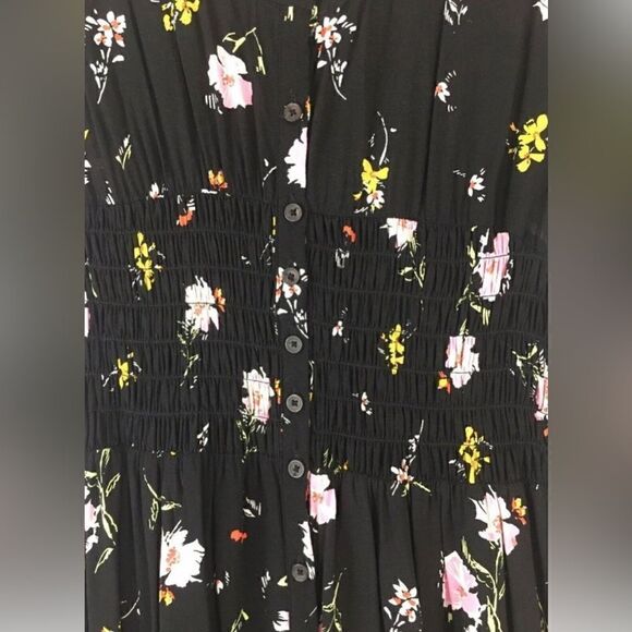 Free People Dress Black Floral Shired Button Front Dress Size XS - Picture 2 of 11
